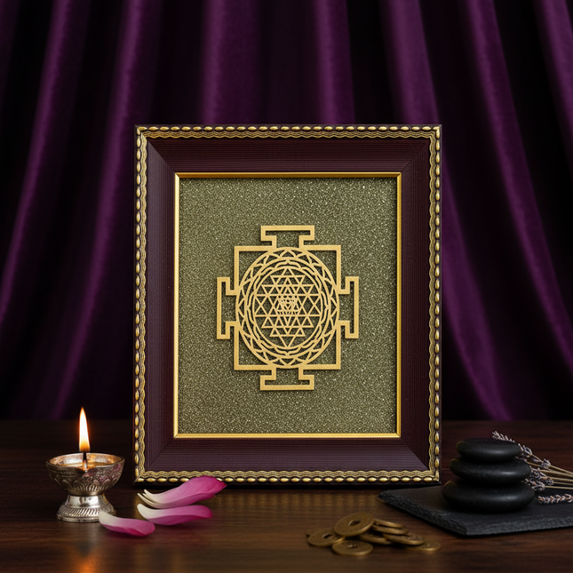 Shree Yantra on Raw Pyrite Frame – for Wealth & Prosperity