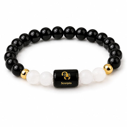 Scorpio Zodiac Black Obsidian & Milky Quartz Band