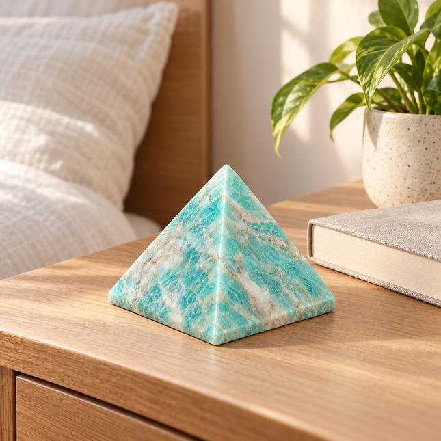 100% Pure Amazonite Crystal Pyramid — placement example