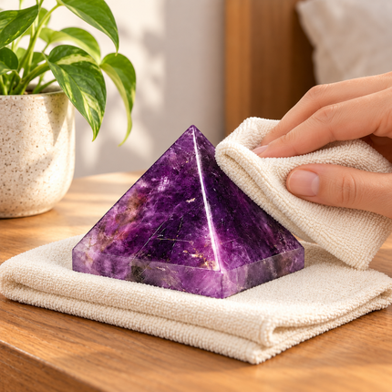 100% Pure Amethyst Crystal Pyramid — gently wipe with a soft dry cloth