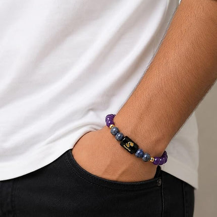 Aquarius Zodiac Amethyst & Lapis Lazuli Band – worn on the wrist