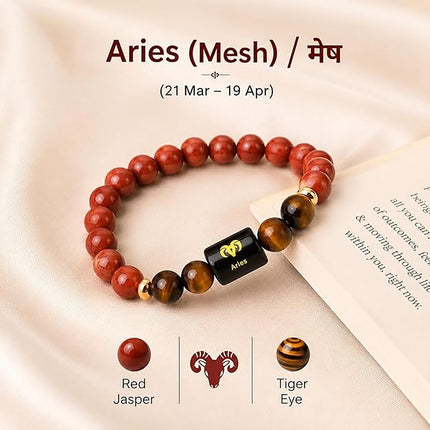Aries Zodiac Red Jasper & Tiger Eye Band – front view