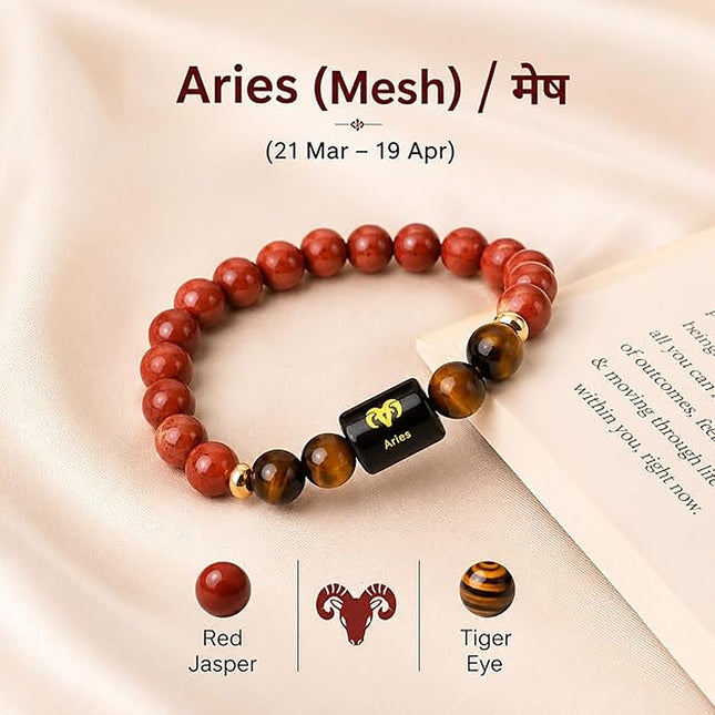 Aries Zodiac Red Jasper & Tiger Eye Band – front view
