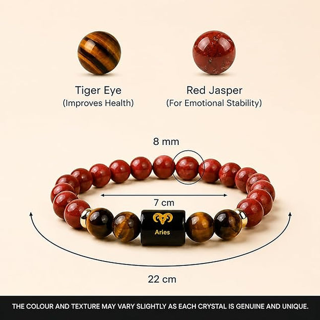 Aries Zodiac Red Jasper & Tiger Eye Band – crystals and size