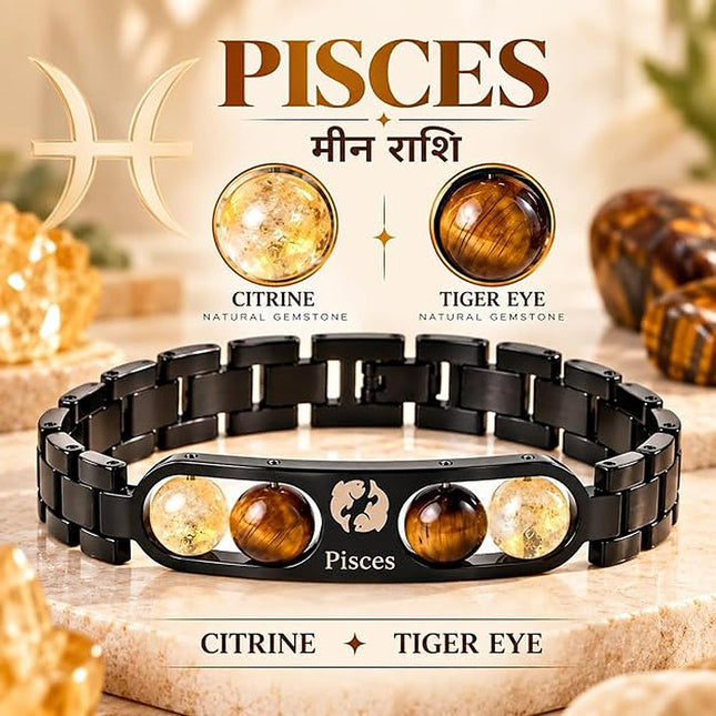 Pisces Zodiac Metal Band – front view with crystals