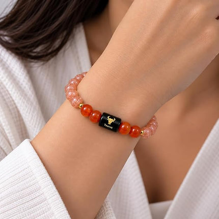 Taurus Zodiac Sunstone & Carnelian Band – worn on the wrist