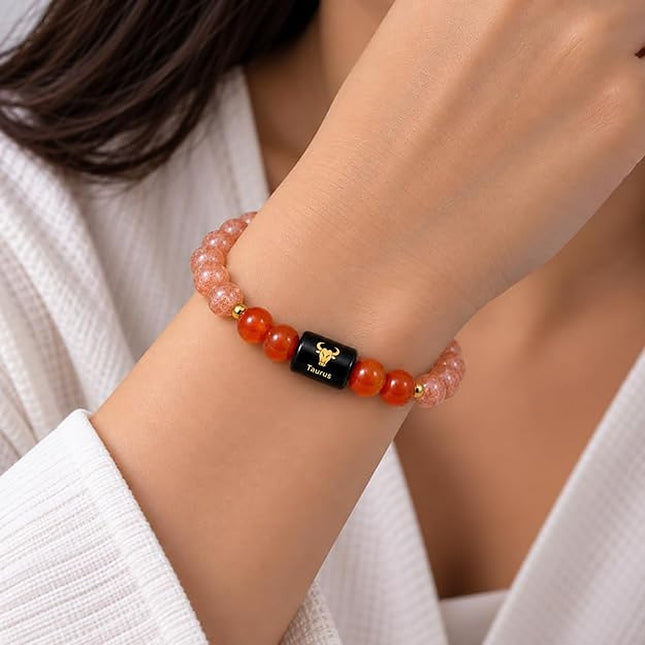 Taurus Zodiac Sunstone & Carnelian Band – worn on the wrist