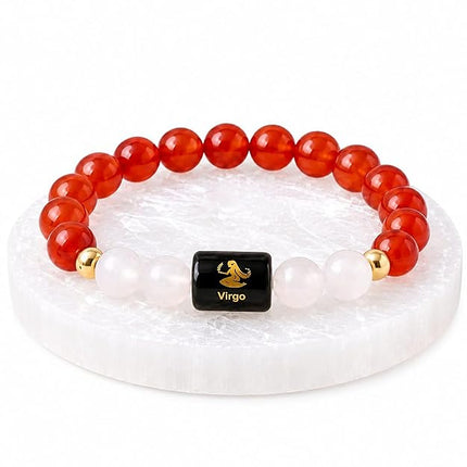 Virgo Zodiac Carnelian & Milky Quartz Band – on a white background