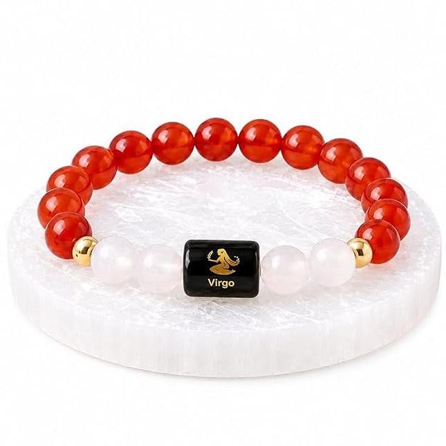 Virgo Zodiac Carnelian & Milky Quartz Band – on a white background
