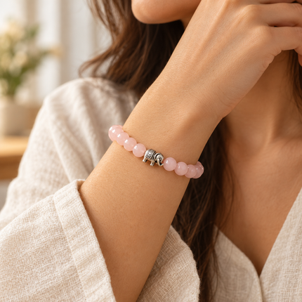 Women's Rose Quartz Band (6mm Beads) — how to wear