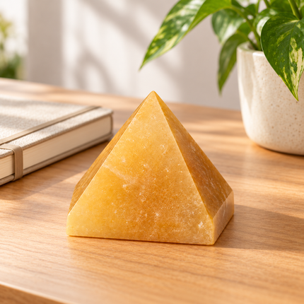 100% Pure Yellow Aventurine Crystal Pyramid — stable home-office placement